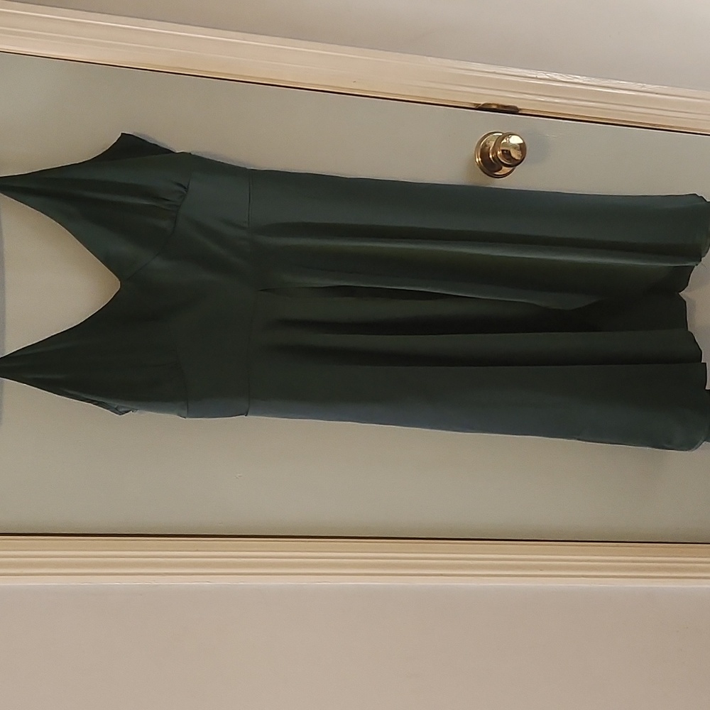 Hunter Green silky dress.